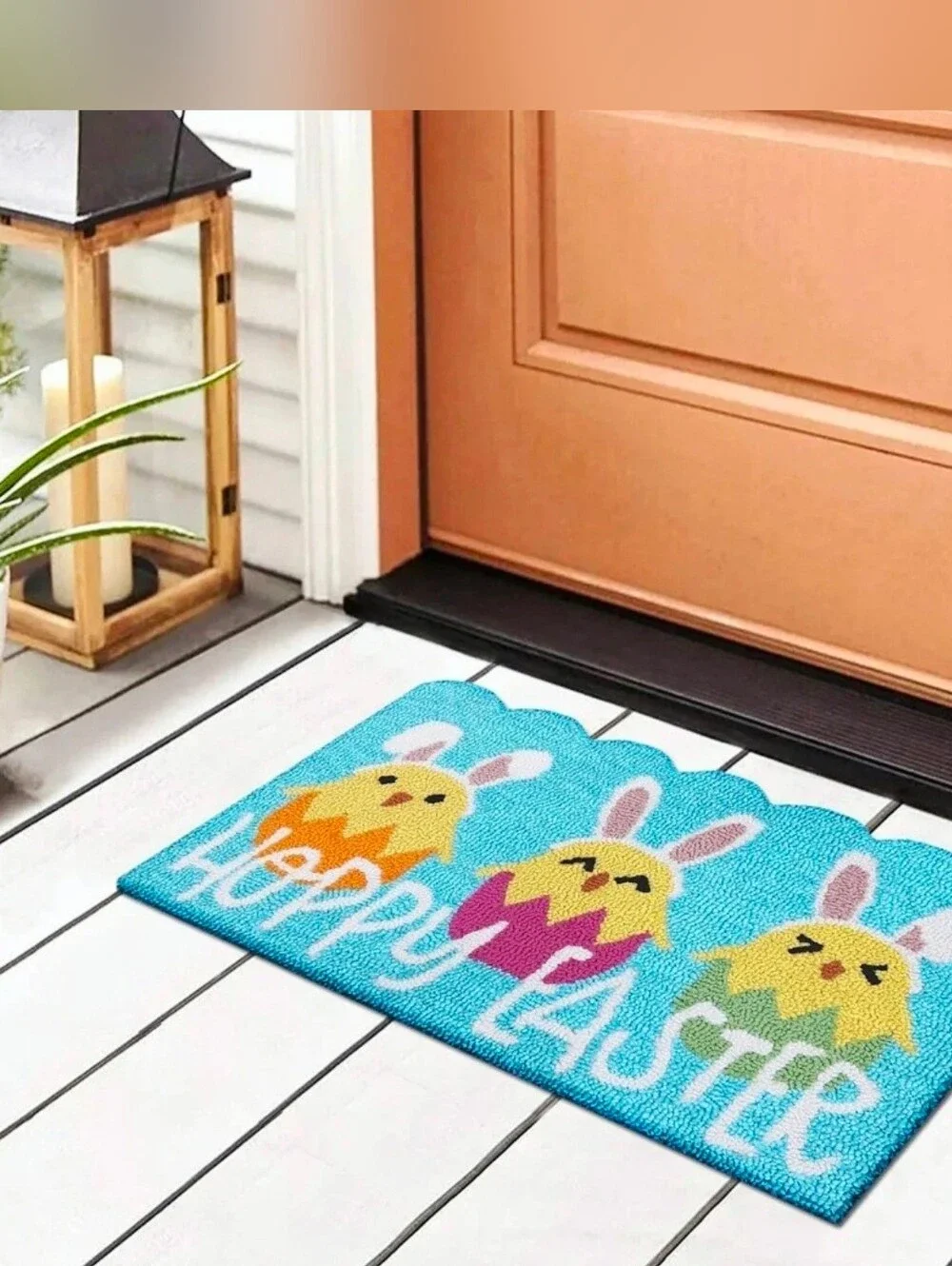 New Hoppy Easter Chicks Hook Accent Rug, 18x30, Home decor, blue, pink, yellow